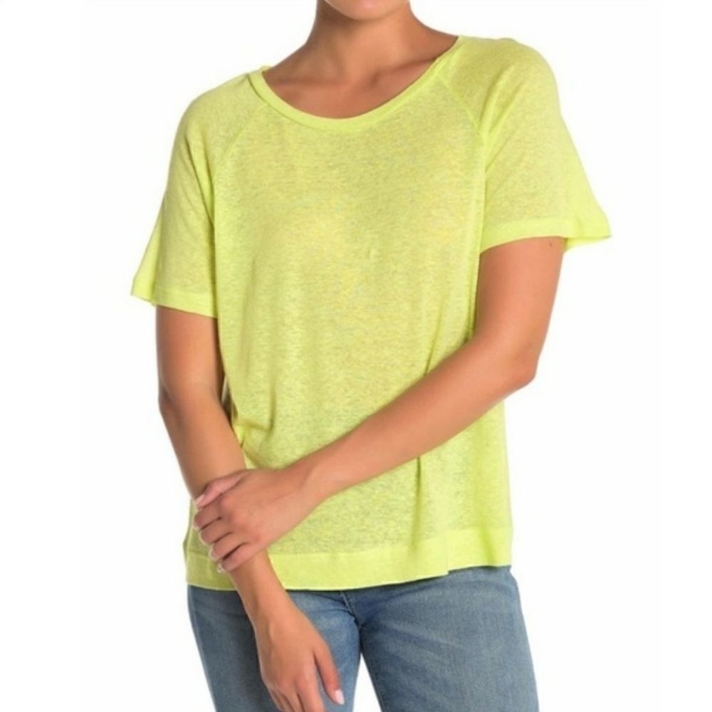 Melloday Raglan sleeve crew neck linen blend tee